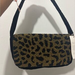 Leopard Print Velvet Beaded Shoulder Bag